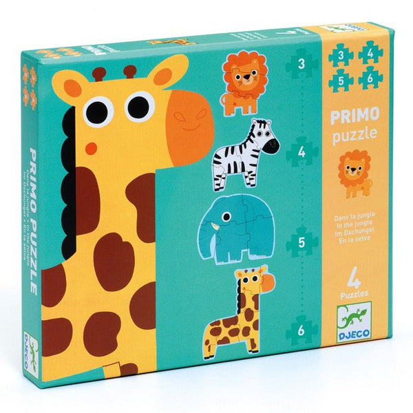 Primo-Puzzle mit Dschungeltieren (3+4+5+6 Teile)