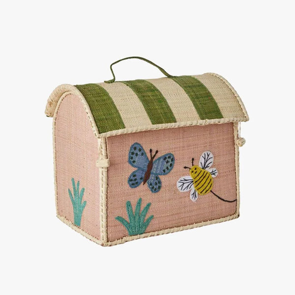 Raffia Aufbewahrungshaus mit Schmetterling in Rosa in Extra Klein