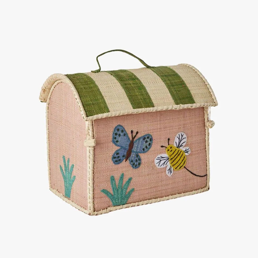 Raffia Aufbewahrungshaus mit Schmetterling in Rosa in Extra Klein