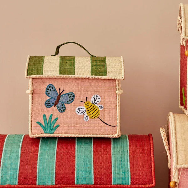 Raffia Aufbewahrungshaus mit Schmetterling in Rosa in Extra Klein