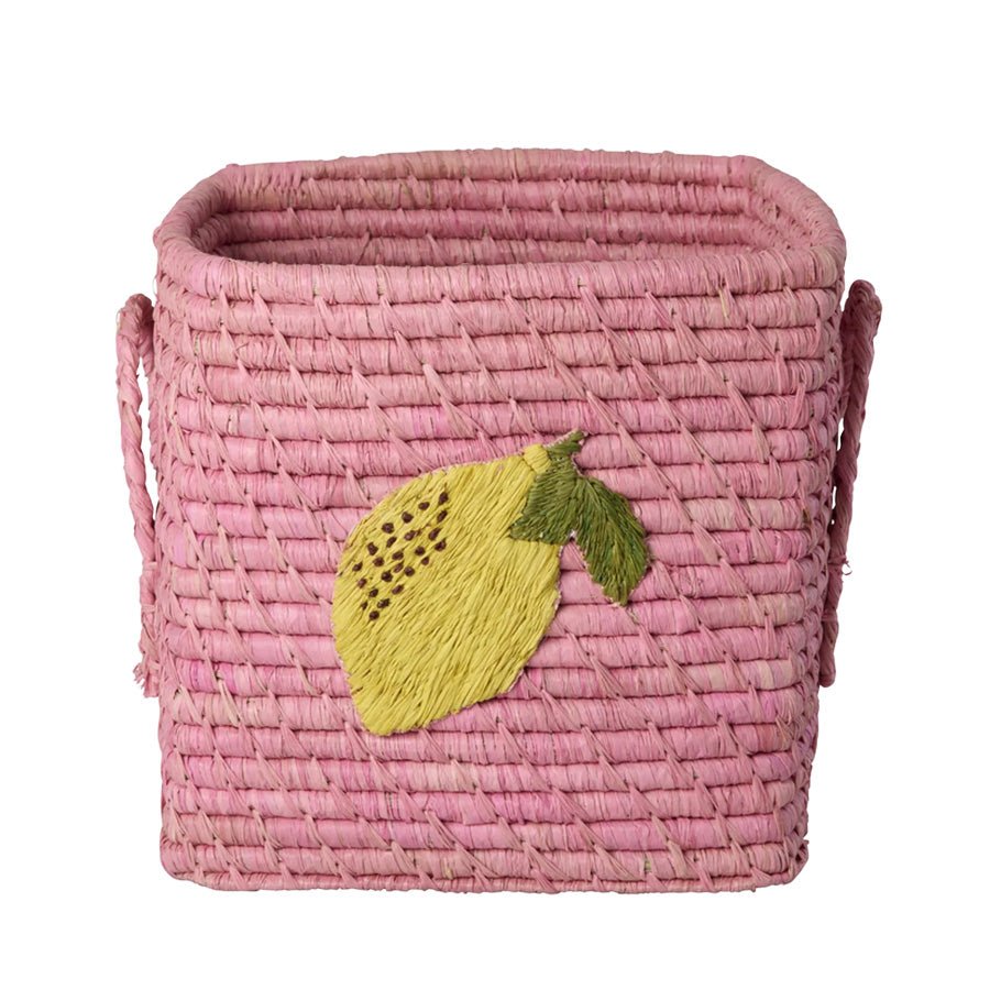Rice Opbevaringskurv Med Big Lemon Broderi Og Håndtag - Small