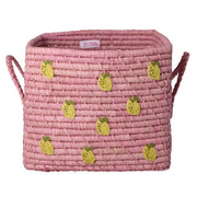 Rice Opbevaringskurv Med Lemons All Over Broderi Og Håndtag - Small