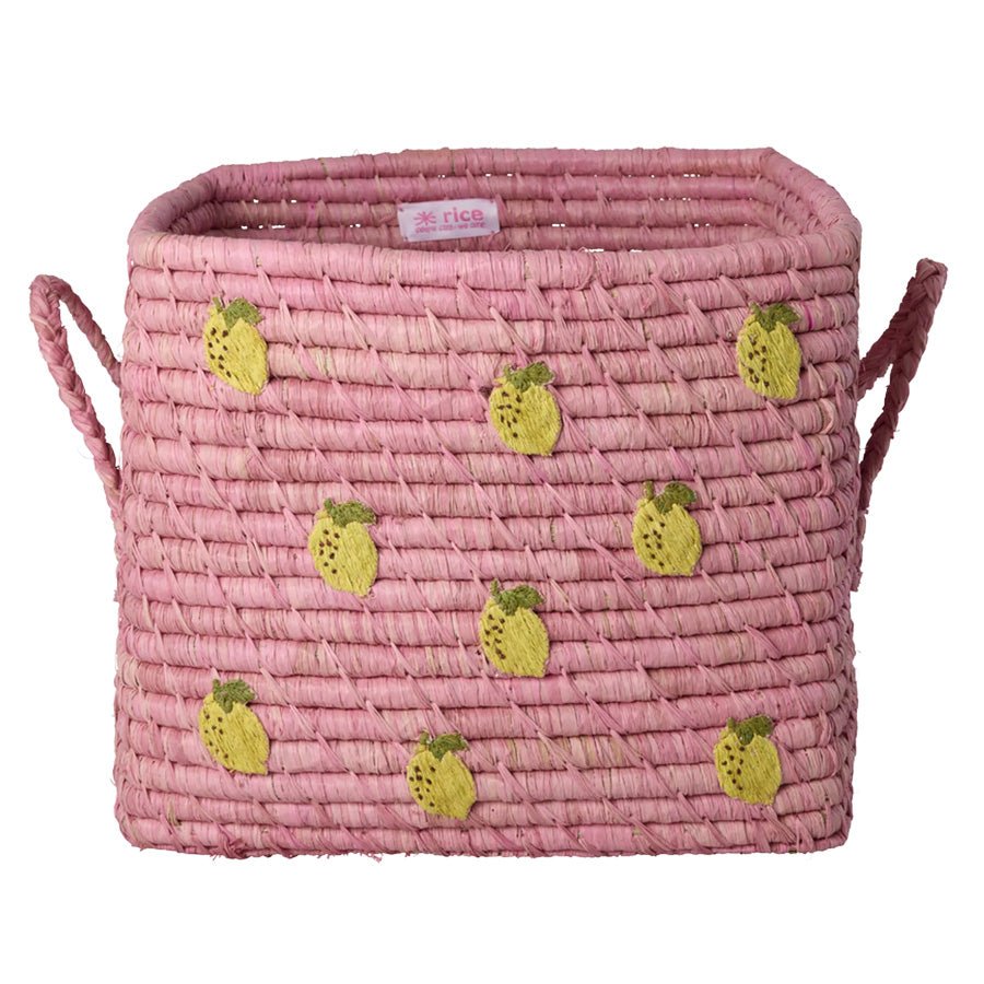 Rice Opbevaringskurv Med Lemons All Over Broderi Og Håndtag - Small