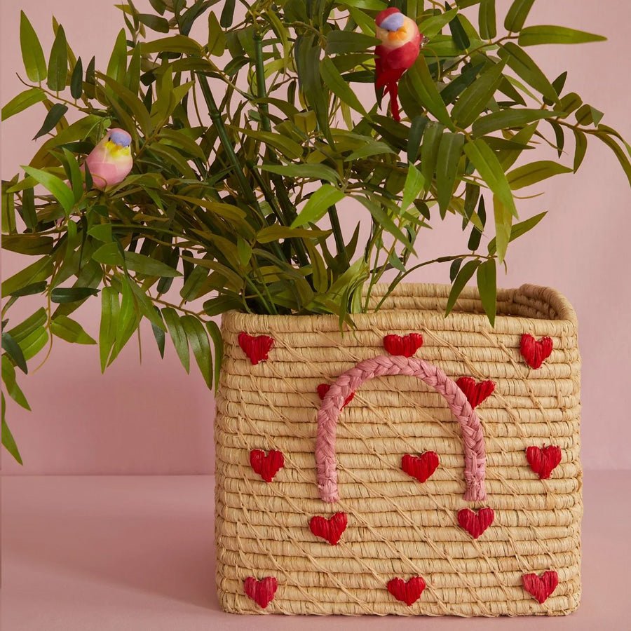 Rice opbevaringskurv, hjerter - 30 x 30 cm
