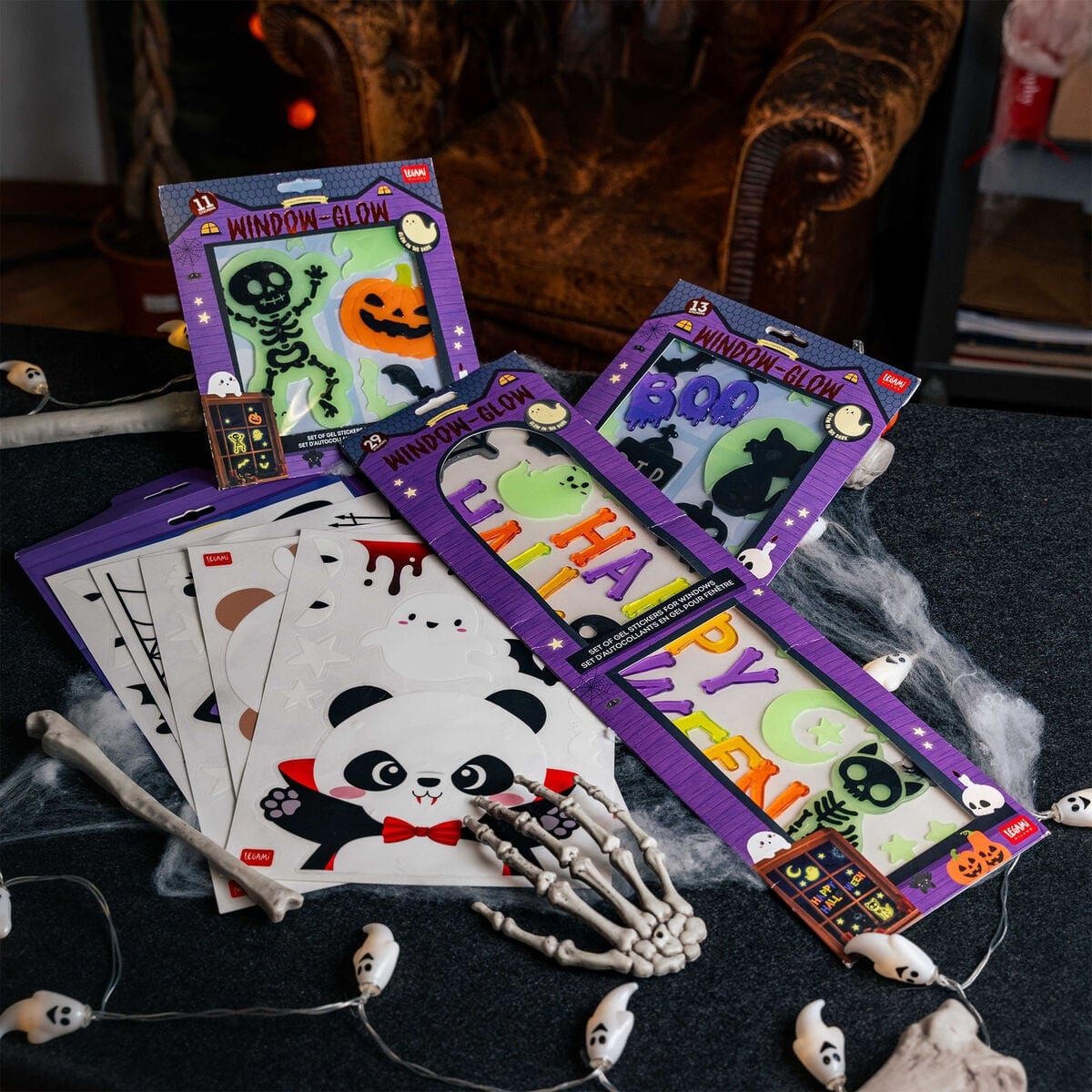 Selvlysende Halloween Gel Stickers med Skelet fra Legami