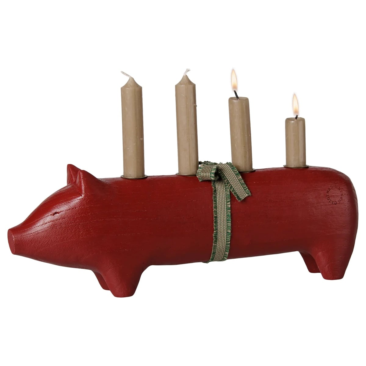 Trælysestage Gris i Rød (Advent Stor) fra Maileg